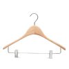 Oak wooden design clothing hanger with metal clips