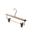 Walnut wooden design clothing hanger with bronse clips