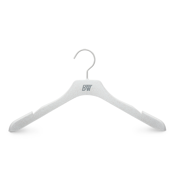 HP002 recycled plastic top hanger in grey with matte nickel hook, 44cm